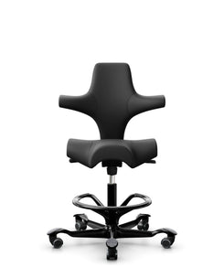 Bürostuhl HAG Capisco 8106 Antigo Leder schwarz, schwarzes Fußkreuz, mit Fußring